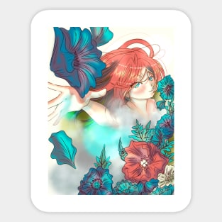 Anime Girl with Flowers Sticker